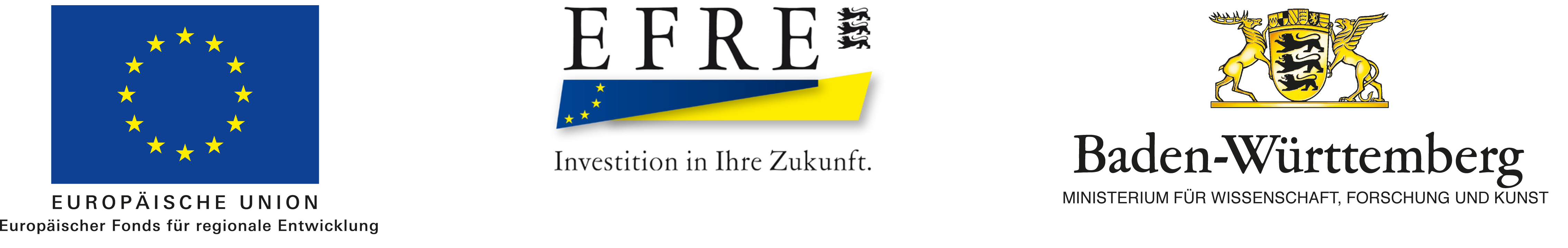 Logos EU-Fond, EFRE und Baden-Württemberg Ministerium für Wissenschaft, Forschung und Kunst